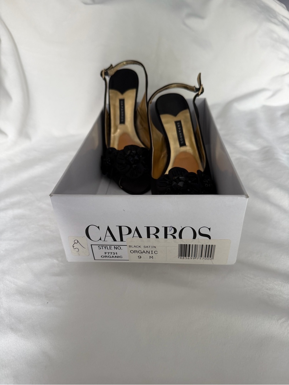 Caparros Black Satin Slingback Mules with Floral Rosette